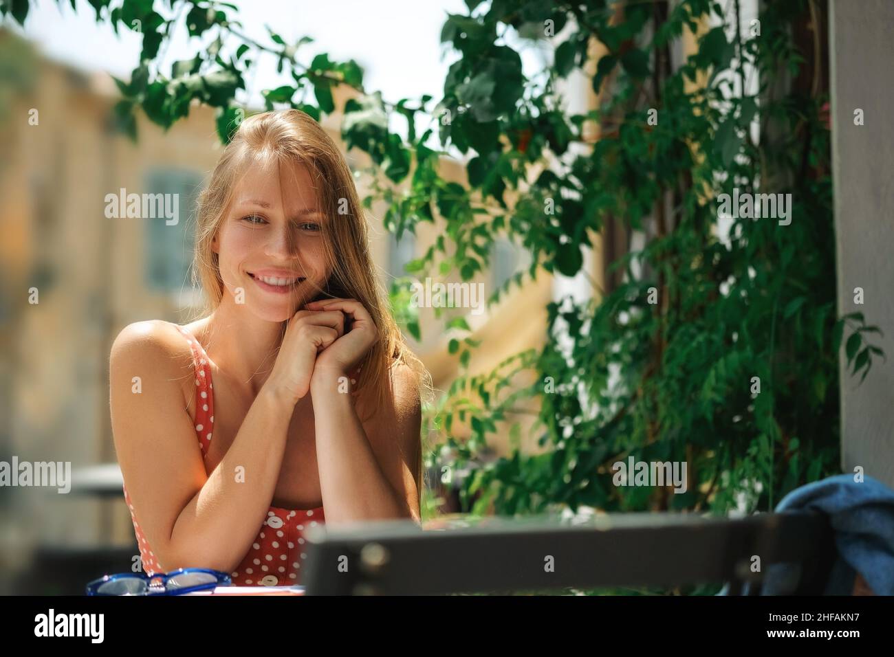 Happy young caucasian,millennial or gen z woman with long