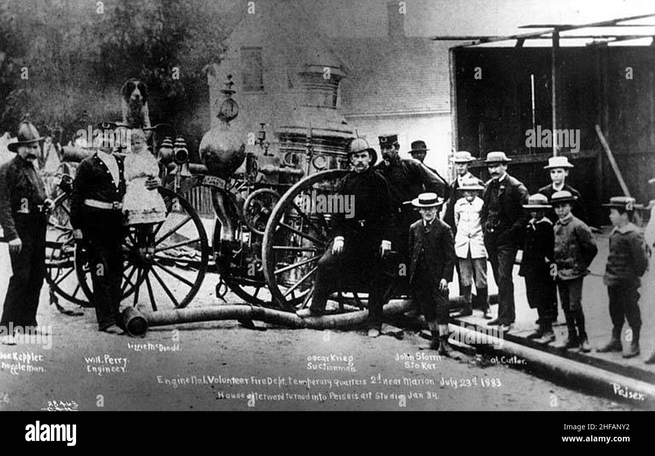 Seattle Volunteer Fire Co engine Number 1 in 1883 at Seattle engine