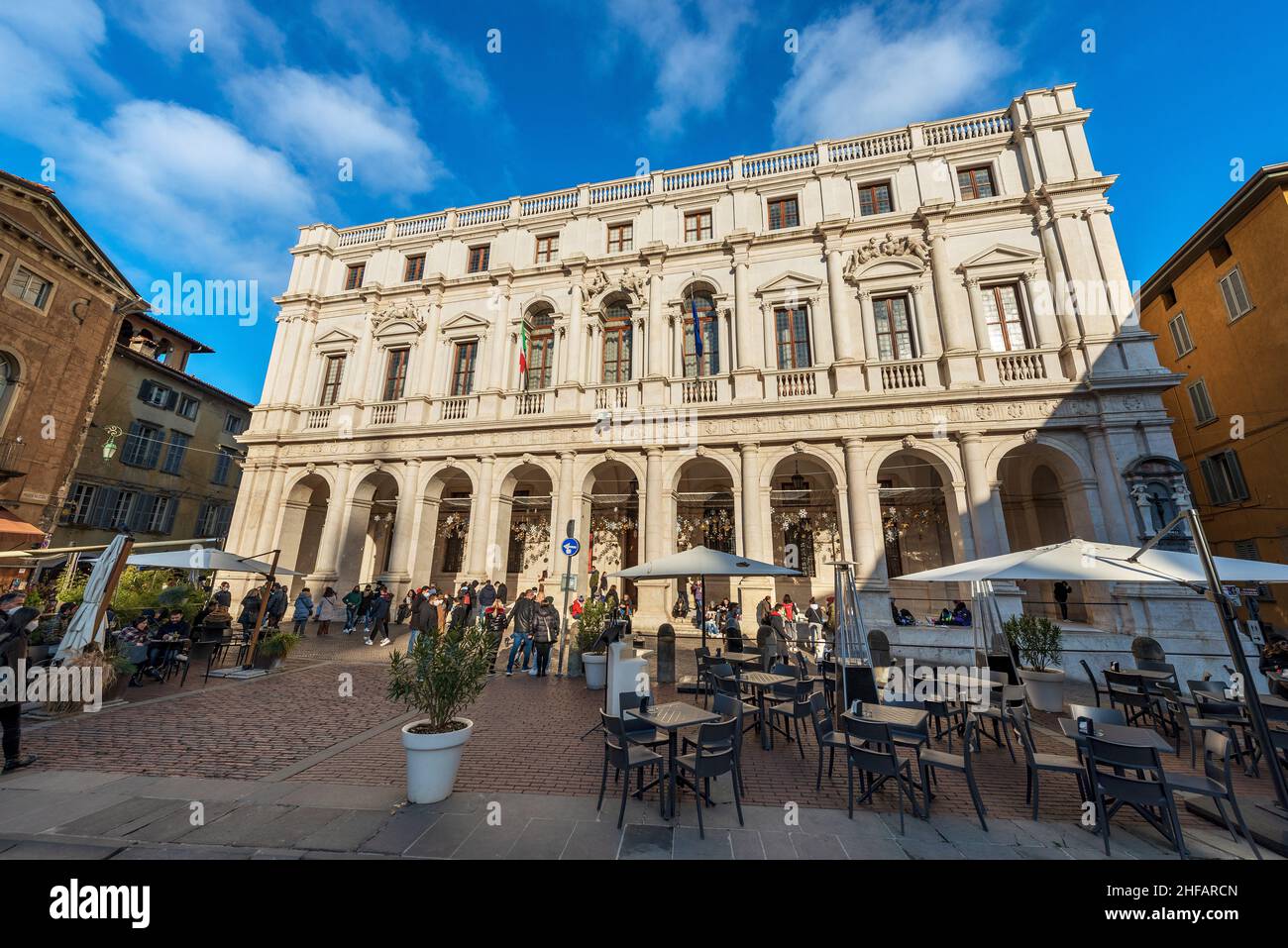 Palazzo Nuovo (New Palace) in Renaissance style, 1600-1958, inside is the Civic Library Angelo Mai, Bergamo upper town, Lombardy, Italy, Europe. Stock Photo