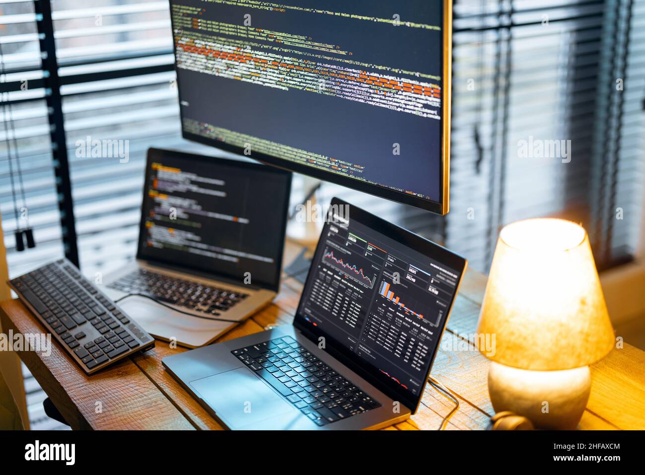 Programmer workplace with computers Stock Photo - Alamy