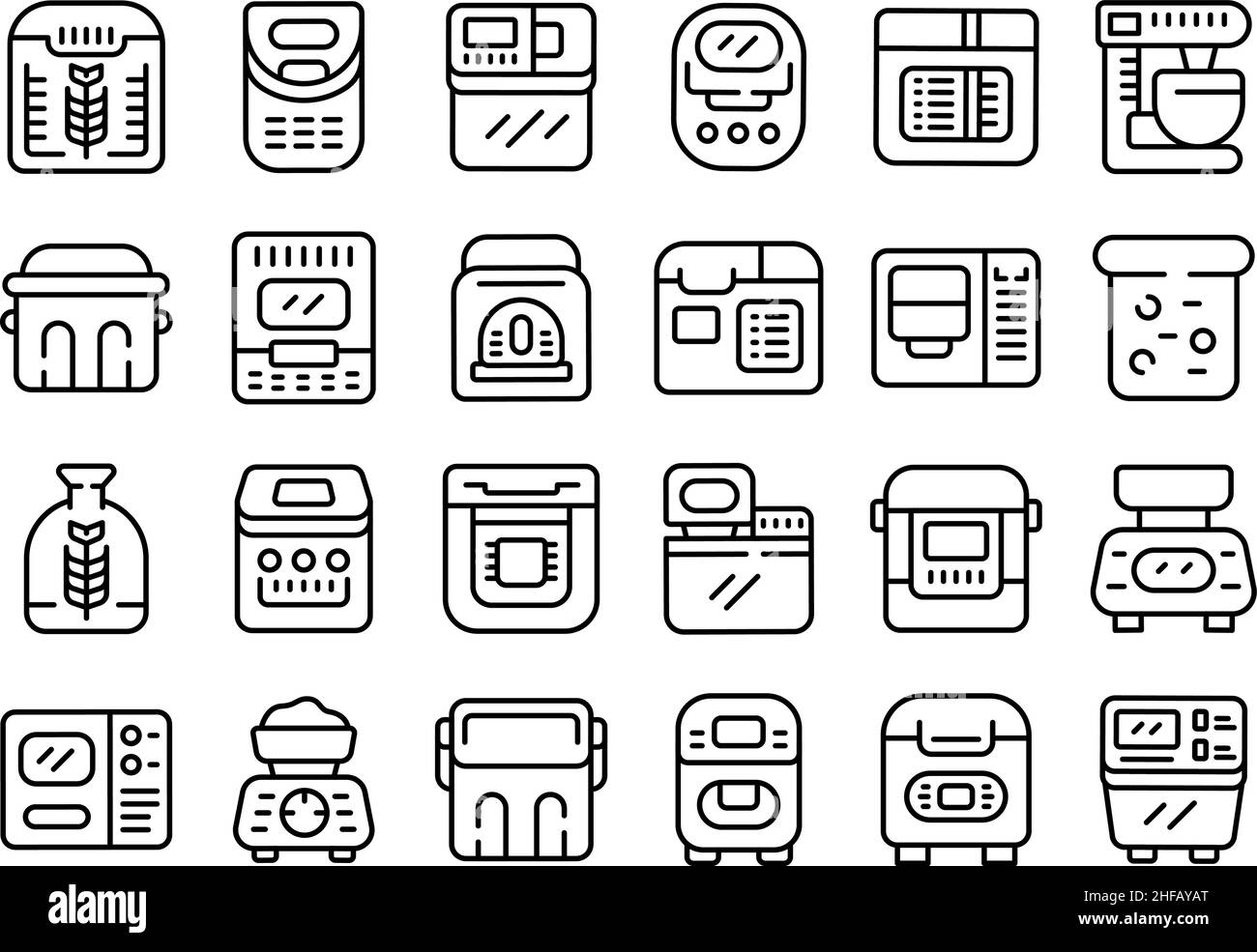 Breadmaker icons set outline vector. Kitchen machine. Machine food Stock Vector