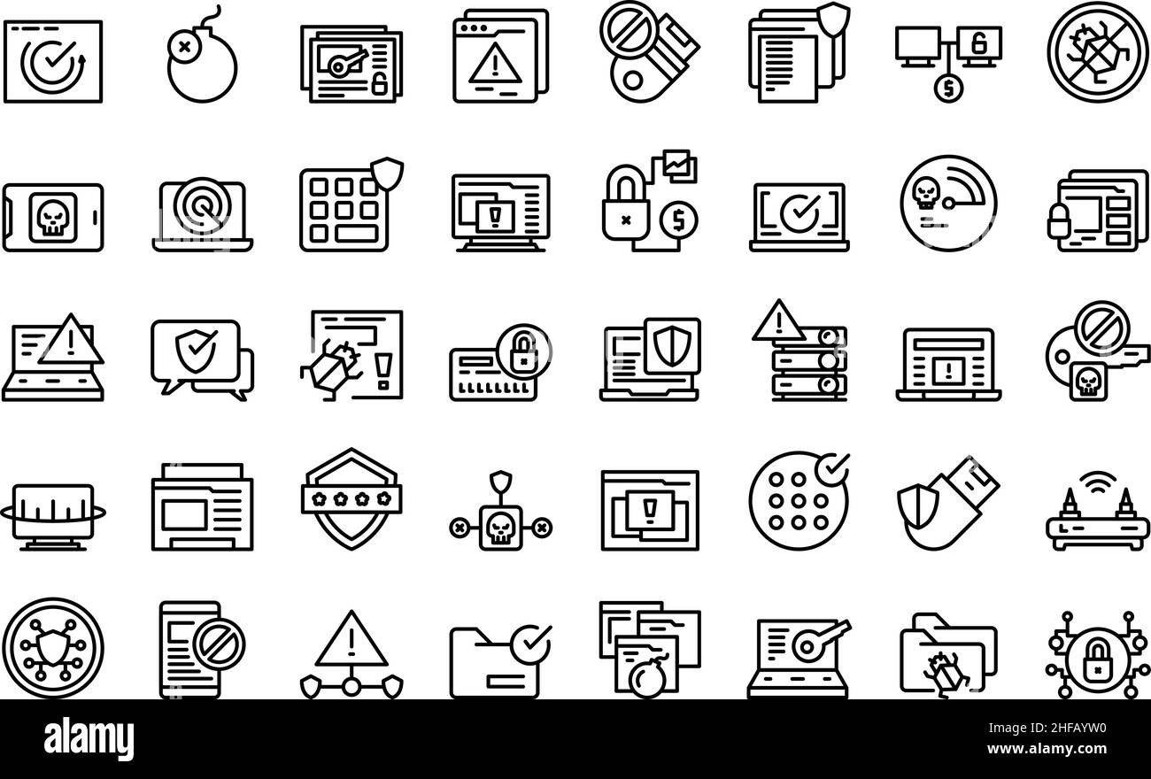 Antivirus icons set outline vector. Malware bug. Cyber data Stock ...