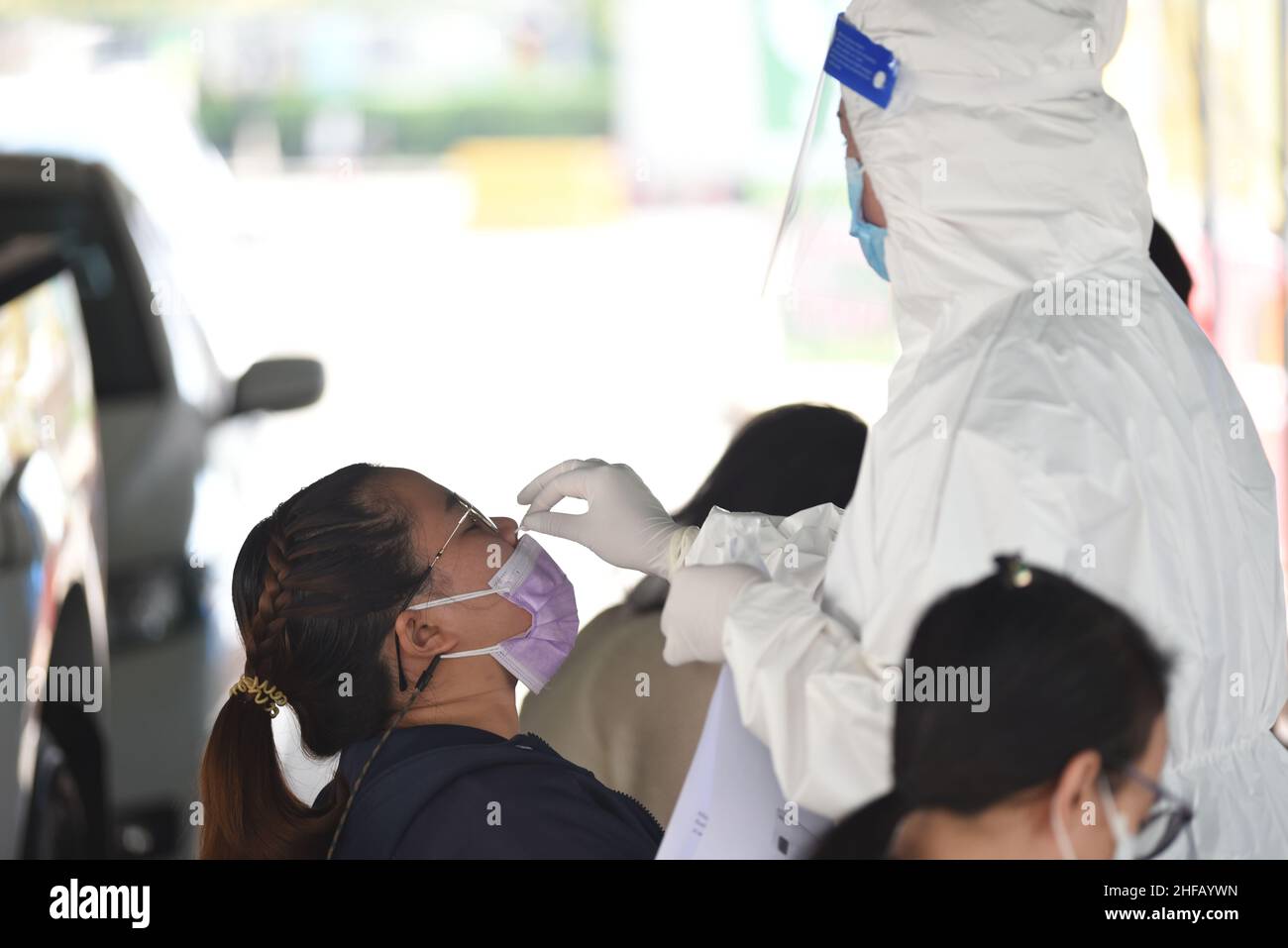 Bangkok, Thailand January 15, 2022 Health workers, providing COVID19 testing service Rapid