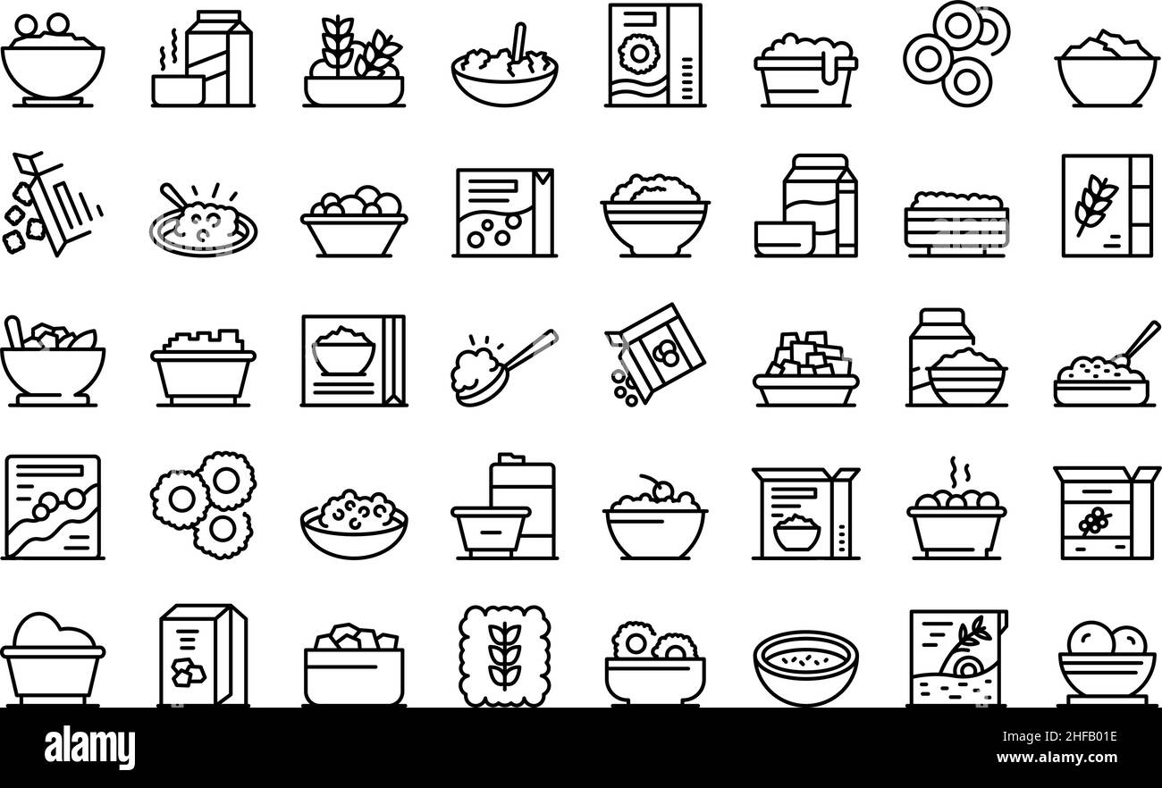 Breakfast cereal icons set outline vector. Snack granola. Bar cereal