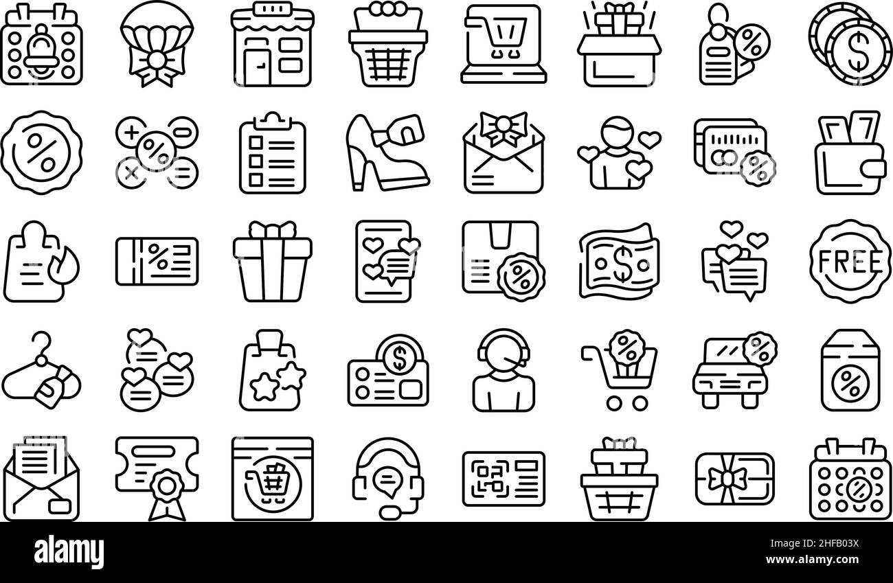 Custom offer icons set outline vector. Free heart. Online pay Stock ...