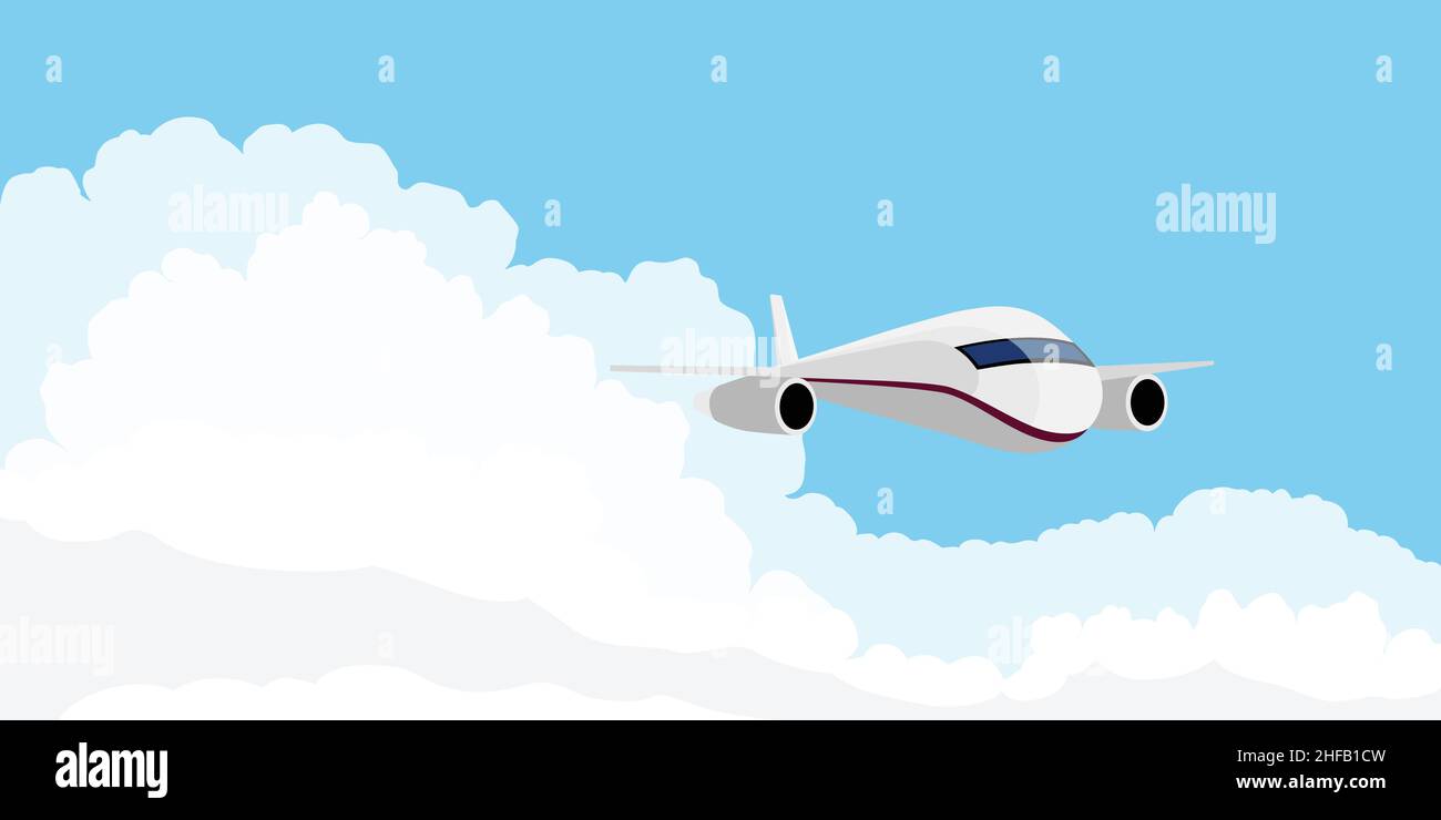 Airplane flying in blue sky with clouds. Vector Stock Vector Image ...