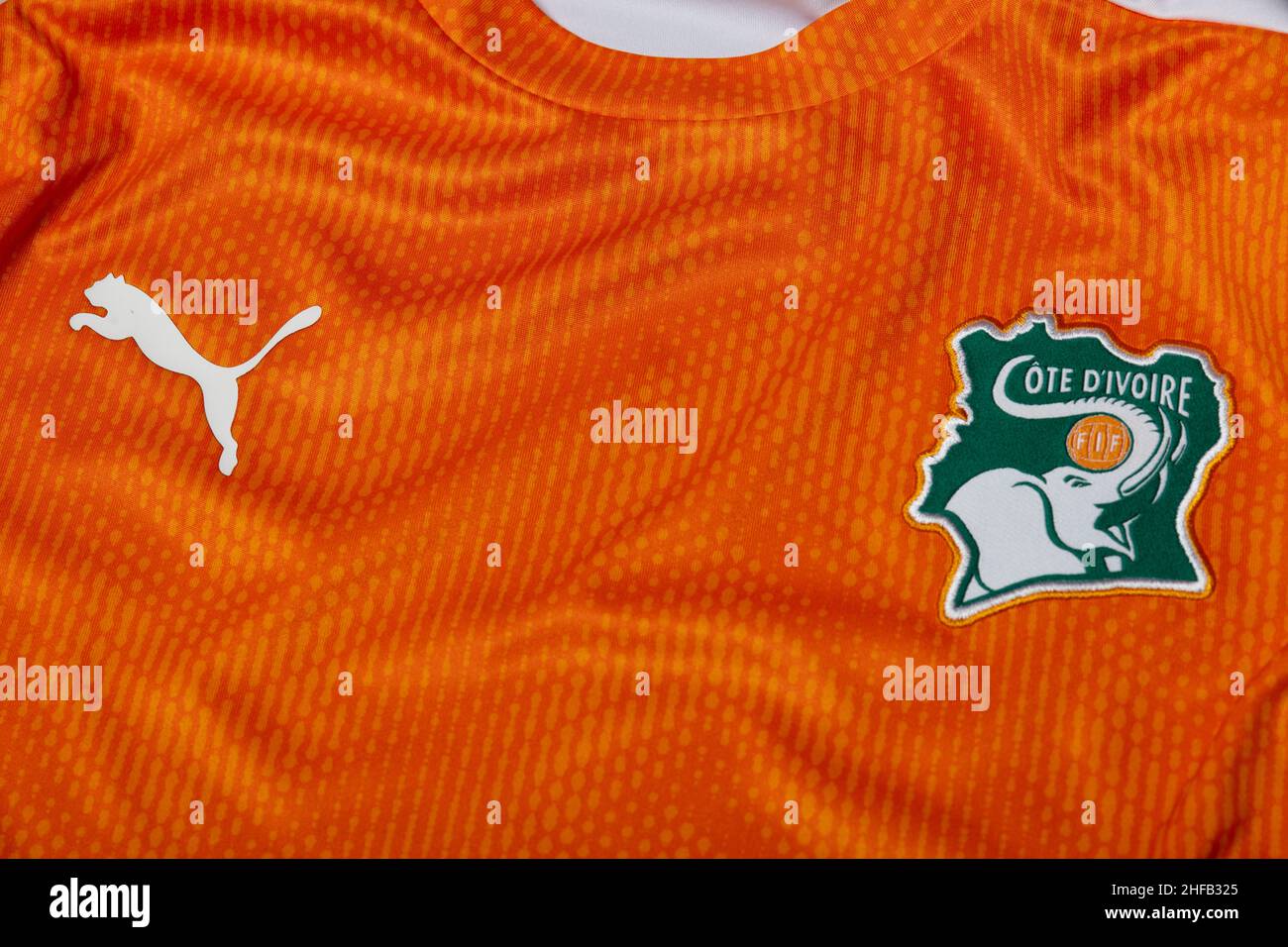 Close up of Ivory Coast National Football team kit. Stock Photo