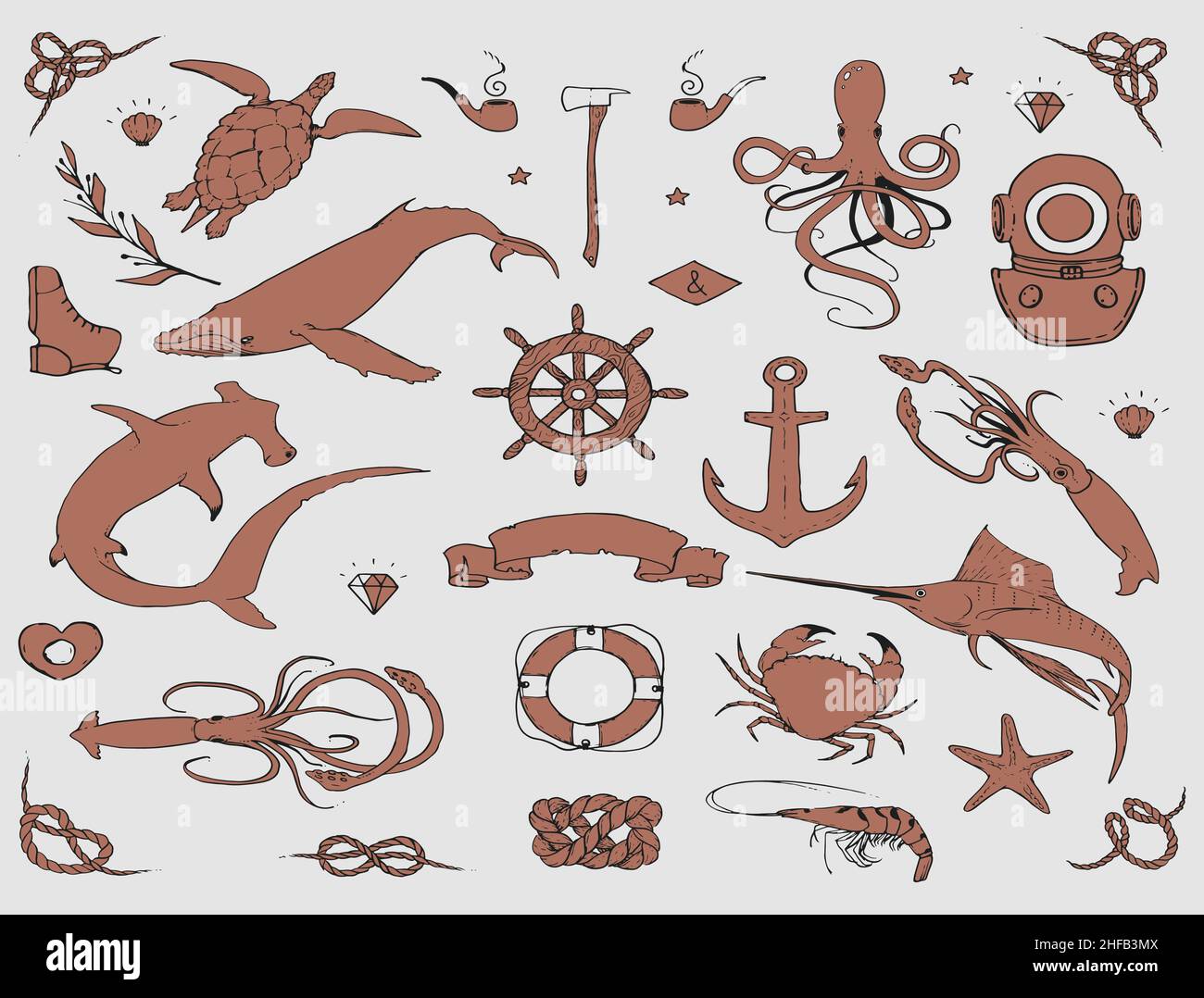 Sea collection, beautiful shapes Stock Vector