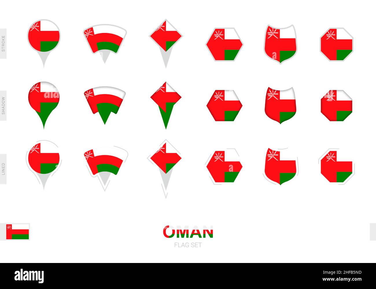 Collection of the Oman flag in different shapes and with three ...