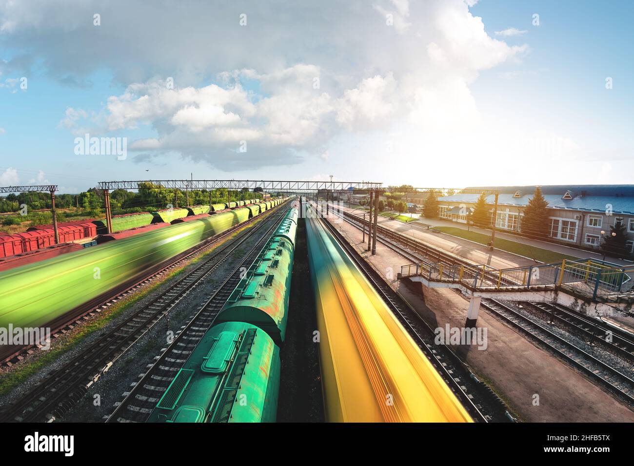 Freight trains Cargo transportation. Grain transportation. Junction