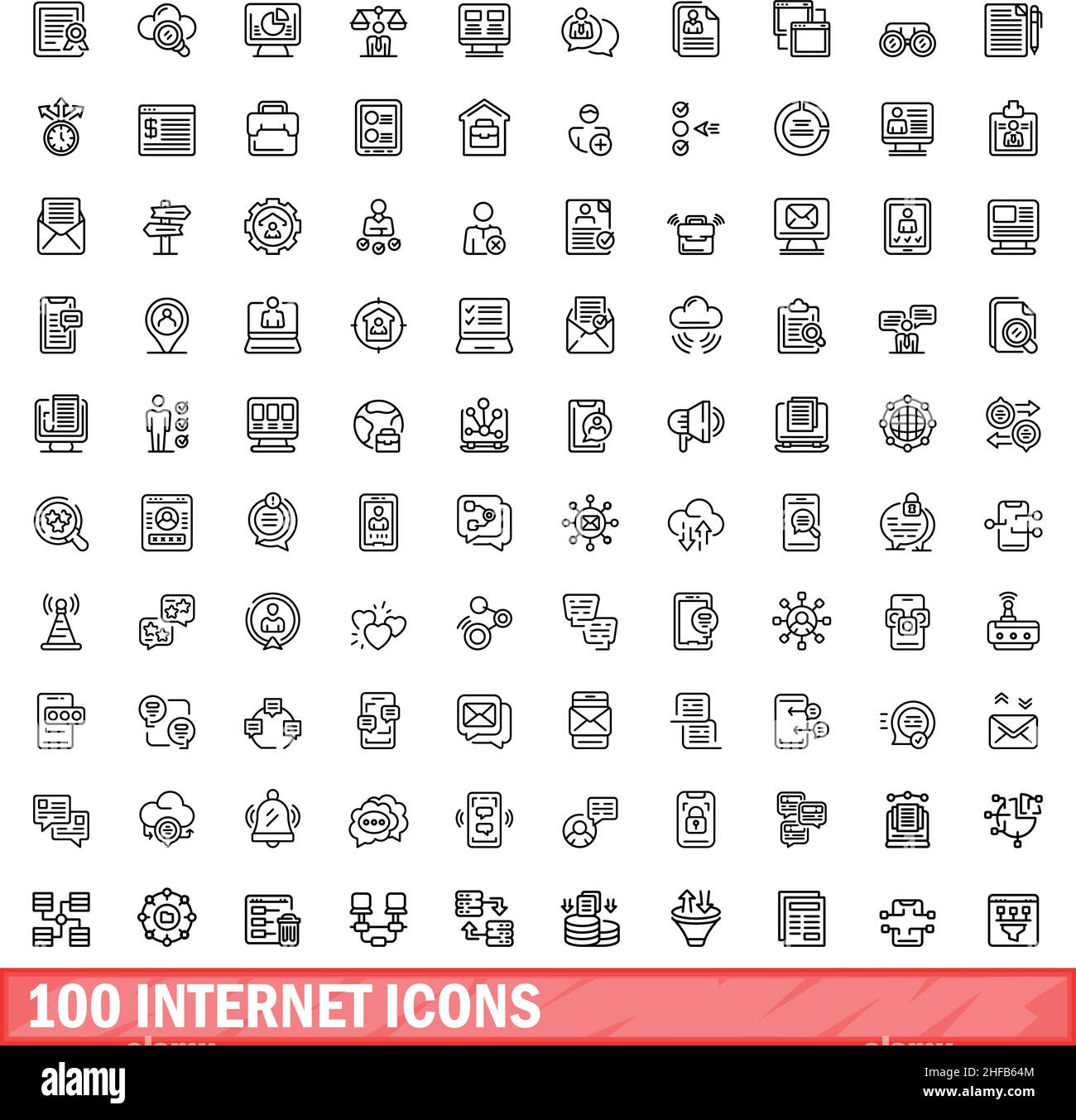 100 internet icons set. Outline illustration of 100 internet icons ...