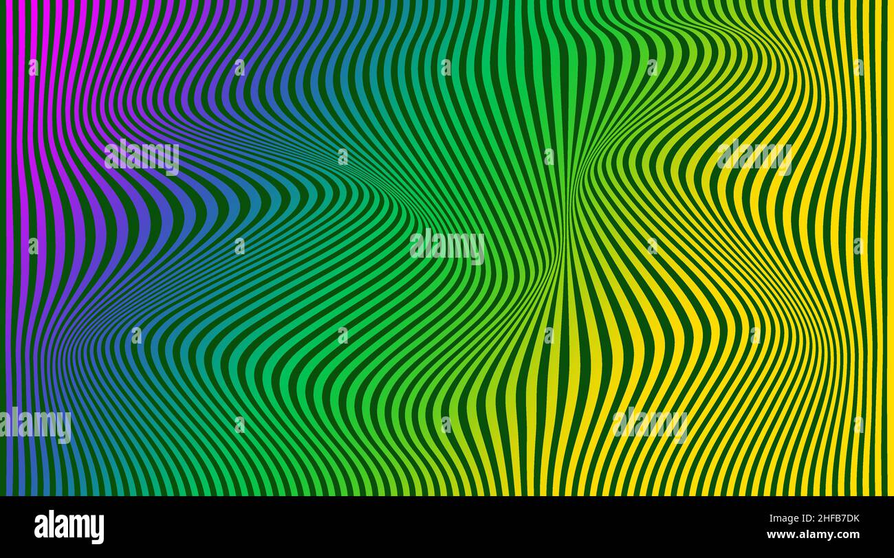 Distortion lines background. Distort stripes, abstract modern pattern. Op art illusion waves. Vector 3d curves. Dynamic surface Stock Vector