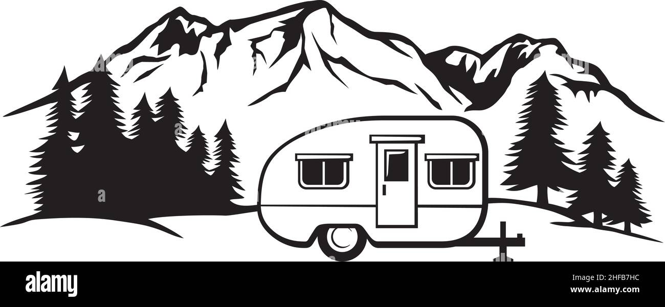 Landscape - camping in mountains with camper trailer (adventure and ...
