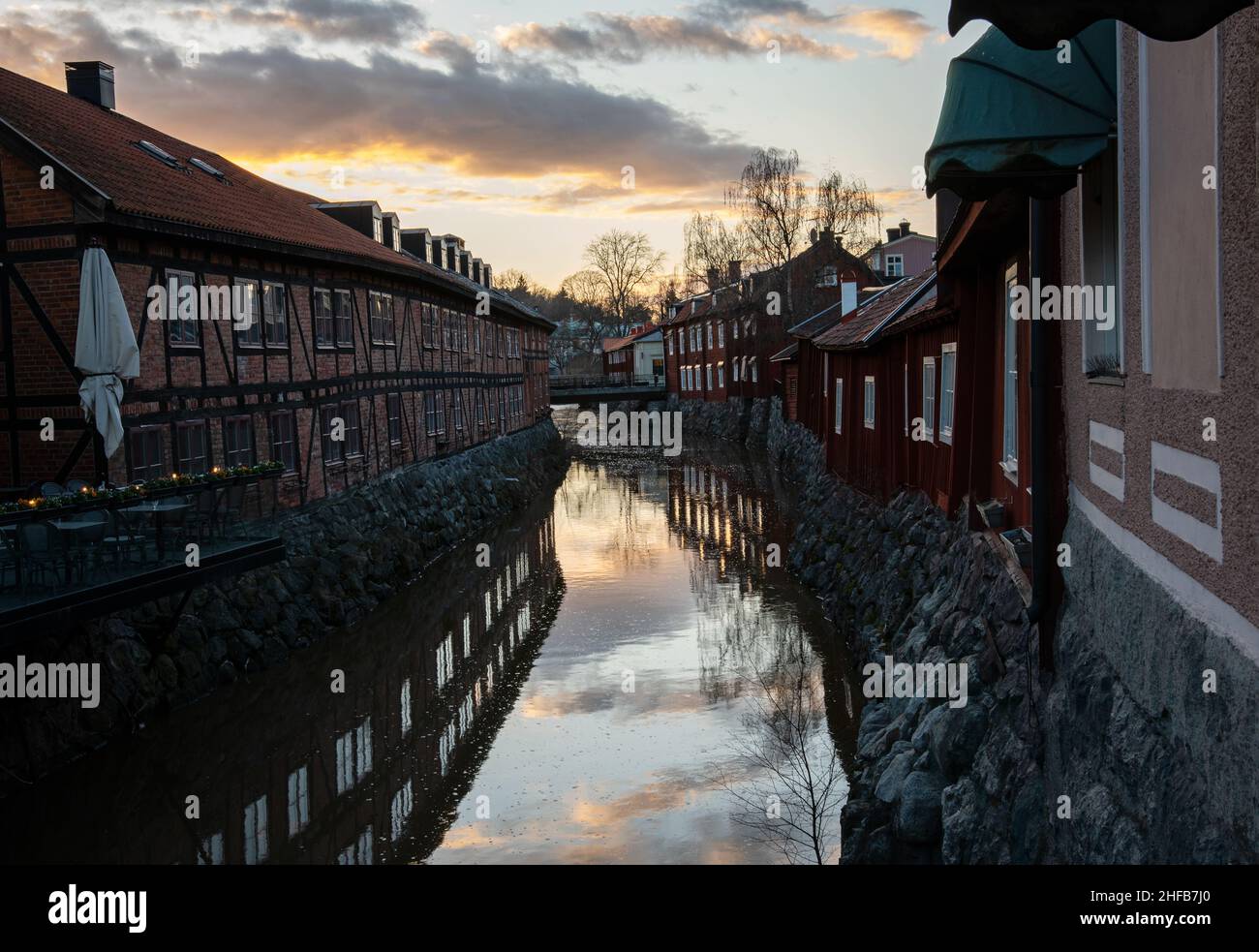 Beautiful sunset in the picturesque city center in Västerås, Sweden ...
