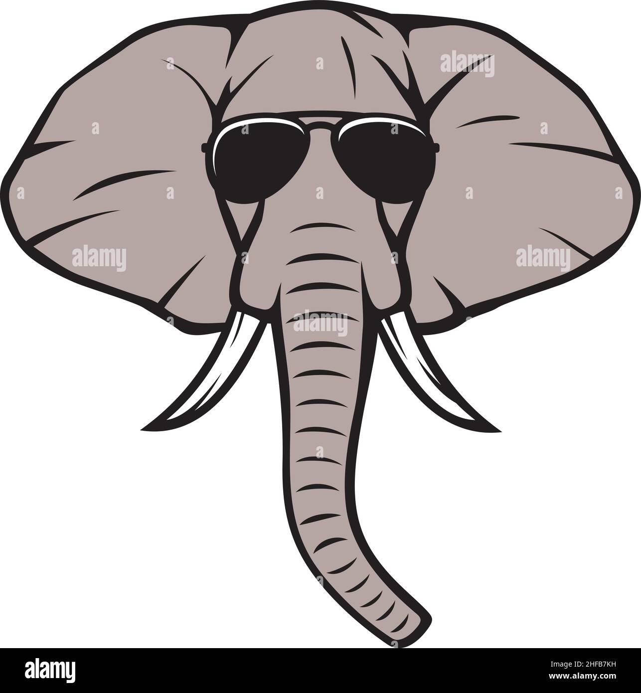 Elephant head with aviator sunglasses color vector illustration Stock Vector