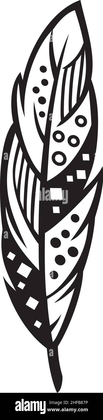 Boho feather black and white vector illustration Stock Vector Image ...