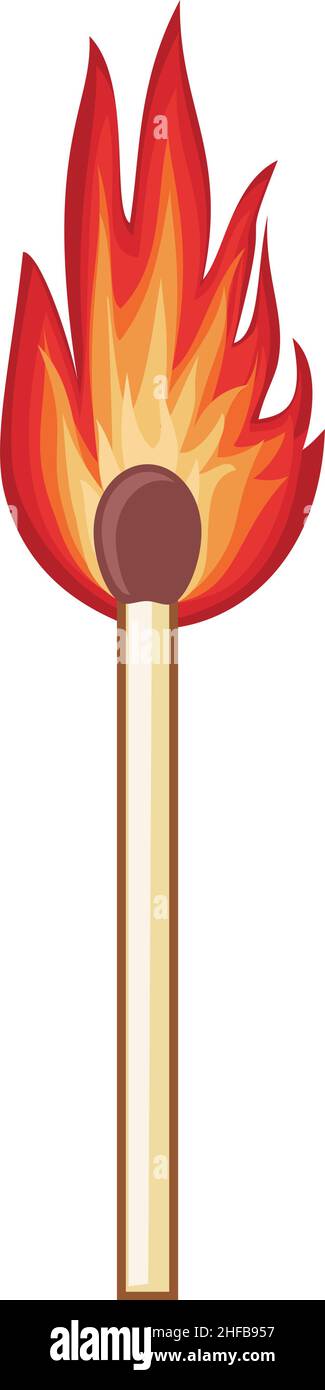 Burning match stick on a white background vector illustration Stock Vector
