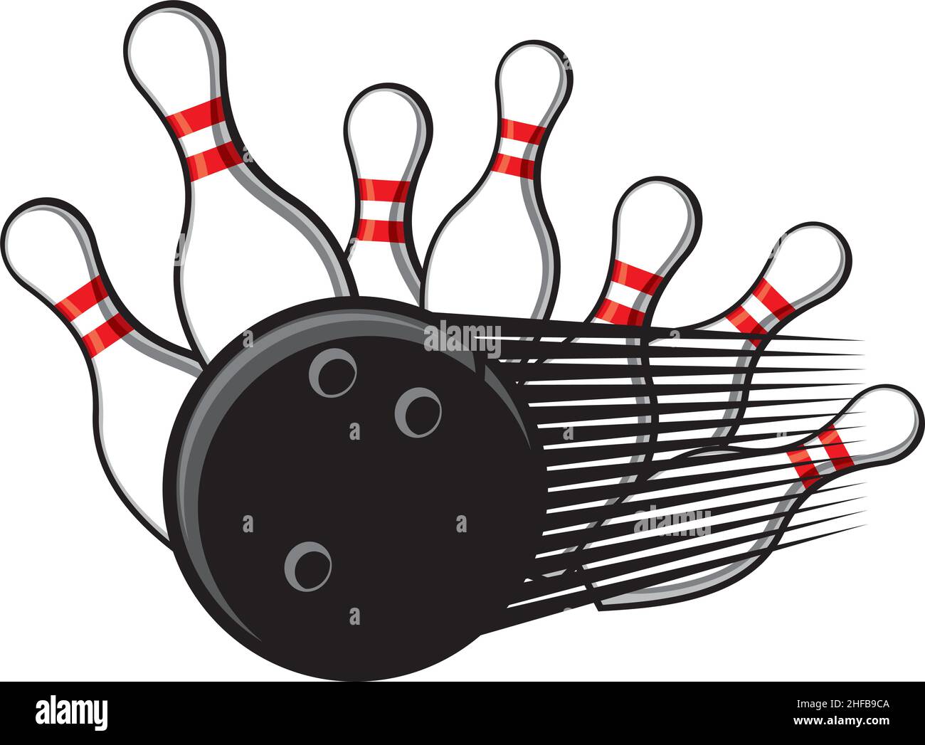 Bowling ball crashing into the pins vector illustration Stock Vector