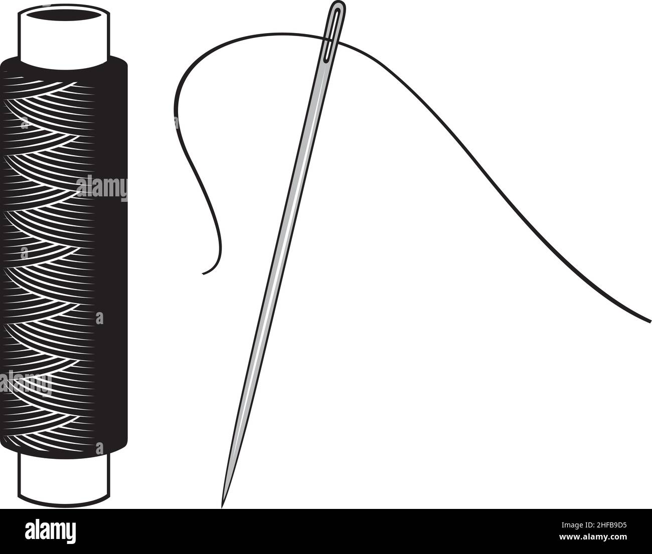 Cotton reel and needle Black and White Stock Photos & Images - Alamy