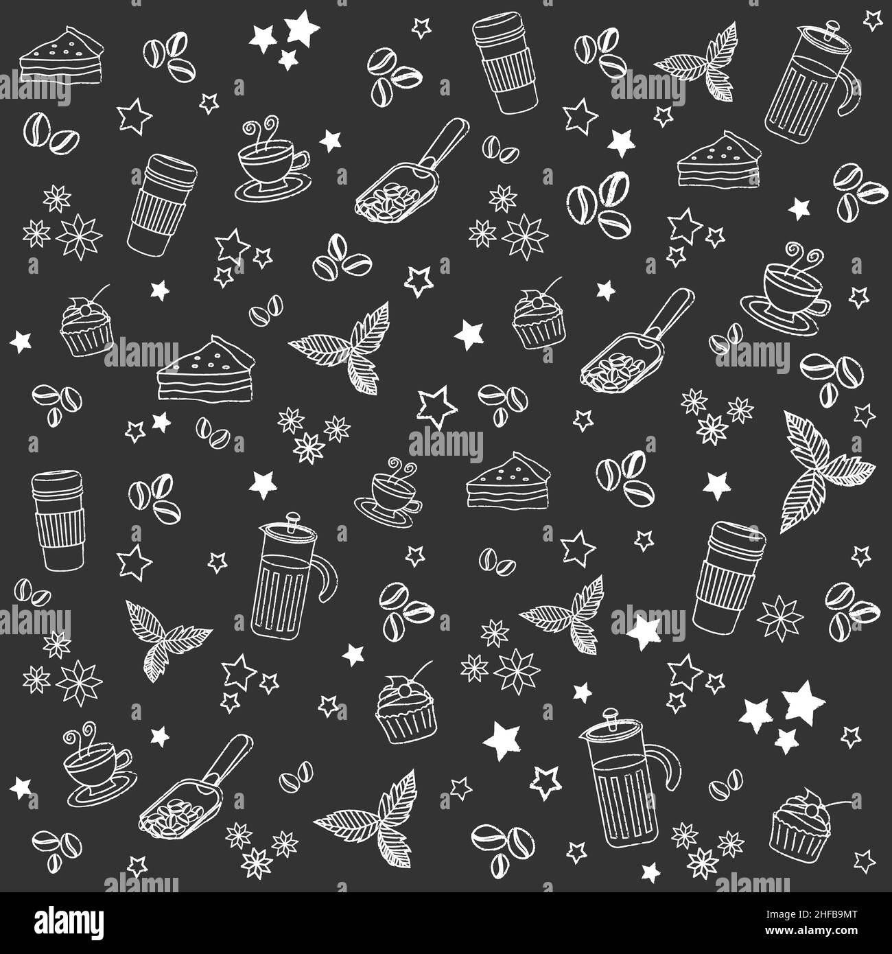 Coffee shop, café pattern doodle for wallpaper seamless pattern, wall covering, Print, Textile Scrapbooking, Feature wall Stock Vector