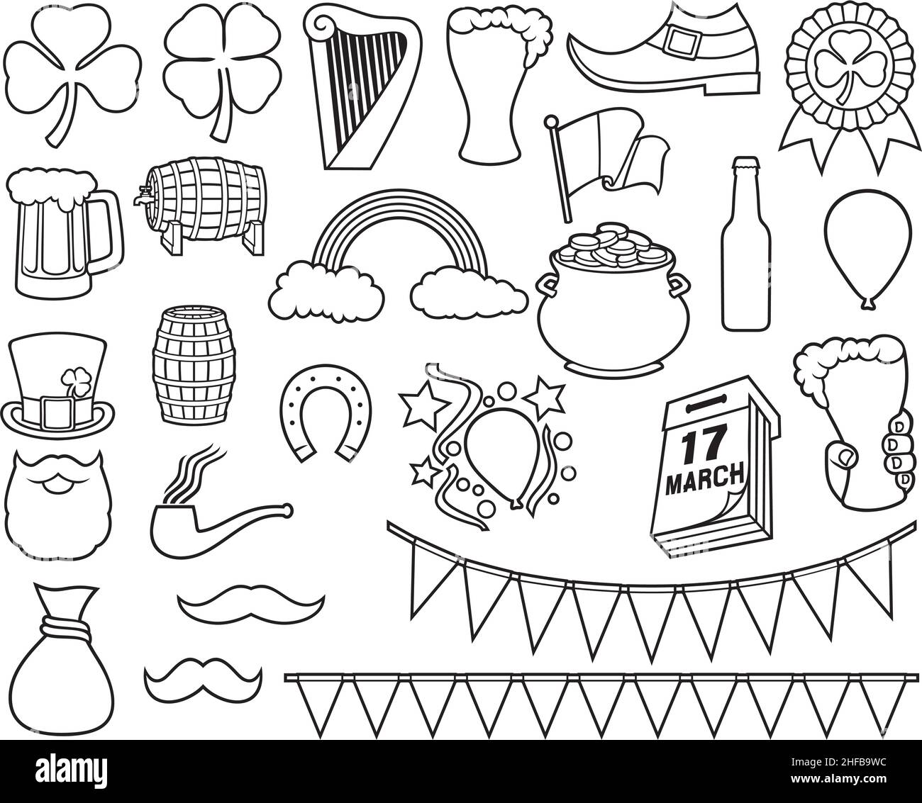 Saint Patrick Day thin line icons vector illustration Stock Vector
