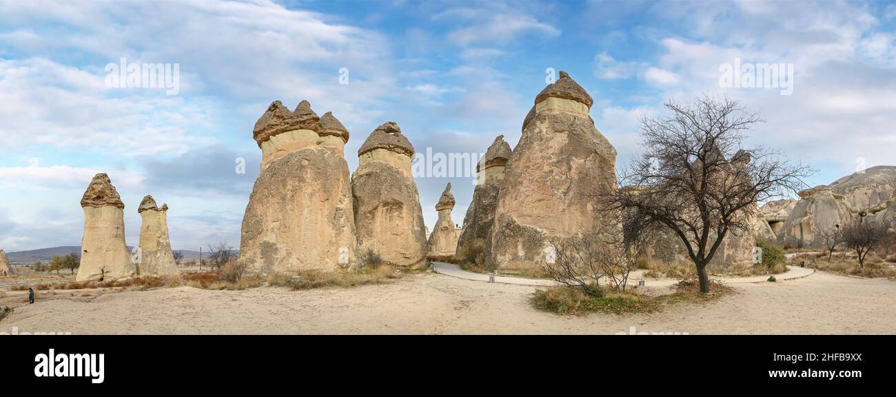 Fairy chimneys rock formations near Goreme, Cappadocia, Turkey Stock ...