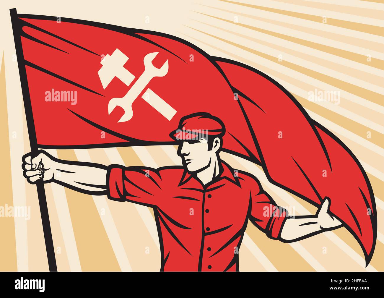 Worker holding flag of Turkey - industry poster vector illustration Stock Vector