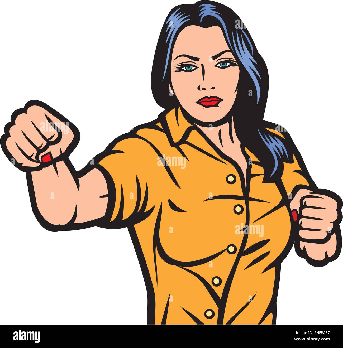 Woman punching color vector illustration Stock Vector