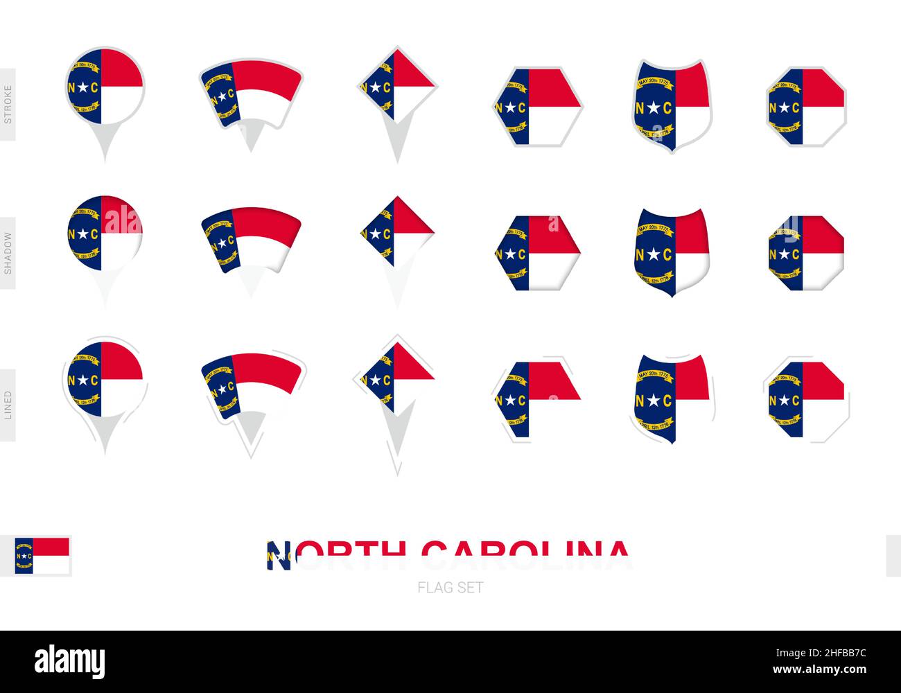 Collection of the North Carolina flag in different shapes and with ...
