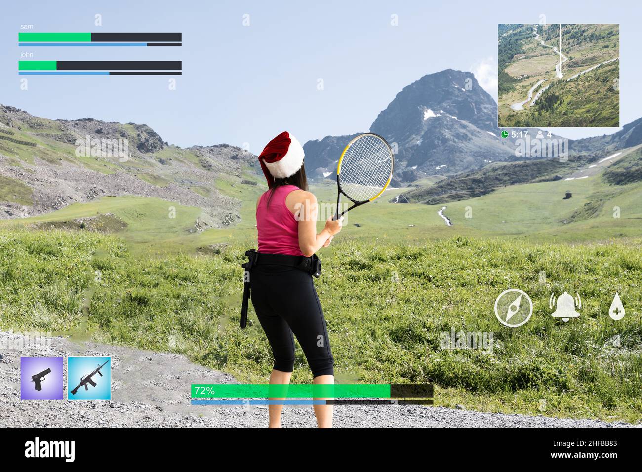 Shooter Game Screen, Online Cyber Sport Game Screenshot Stock Photo