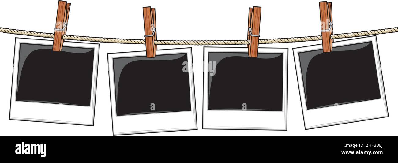 Old photo frames hanging on rope vector illustration Stock Vector Image ...
