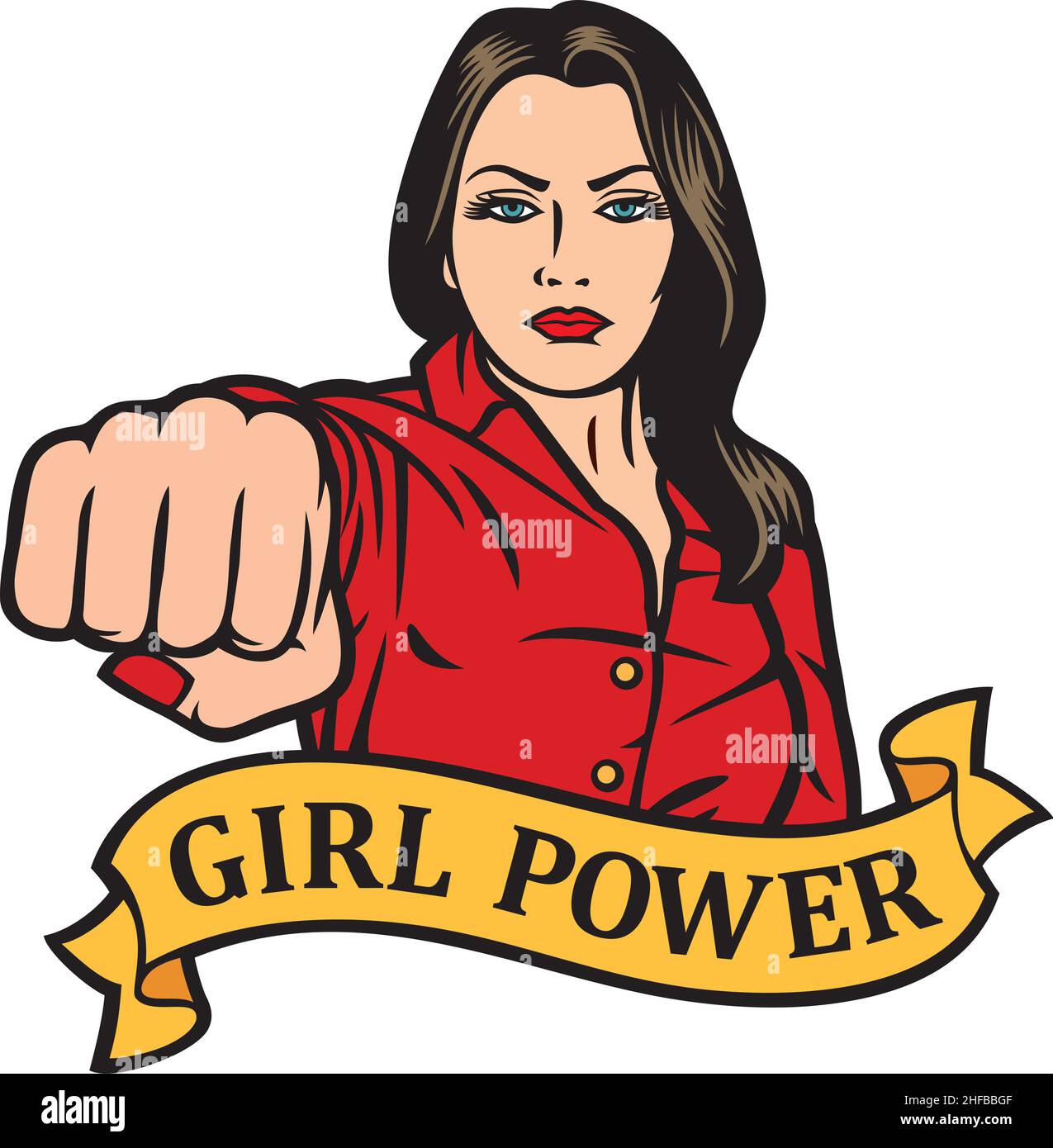 Girl power design - woman punching. Vector illustration Stock Vector