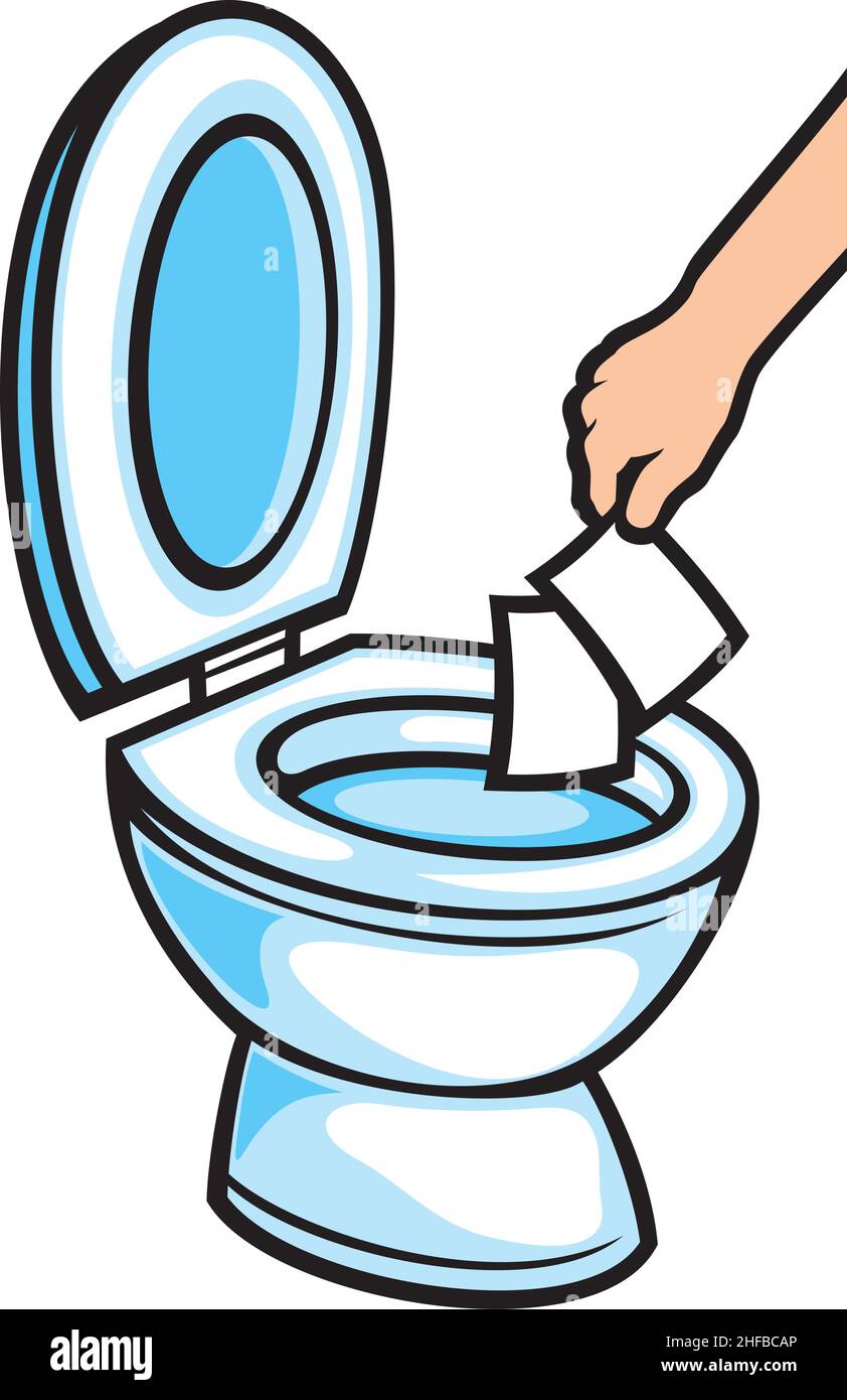 Hand throw paper towels in the toilet bowl vector illustration Stock
