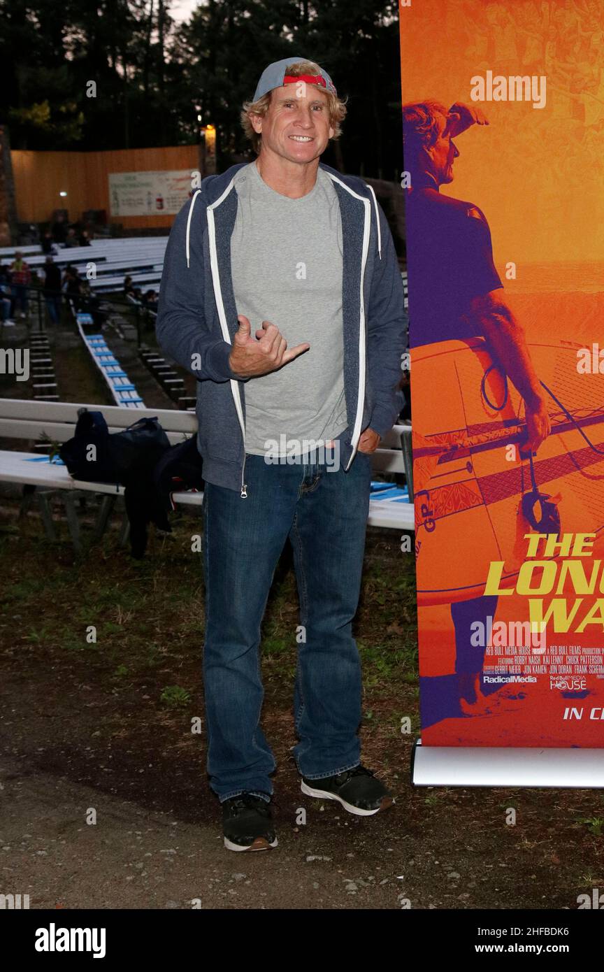 Robby Naish attending'The Longest Wave' Berlin Premiere at the Freiluftkino Rehberge on July 07, 2021 in Berlin. Stock Photo