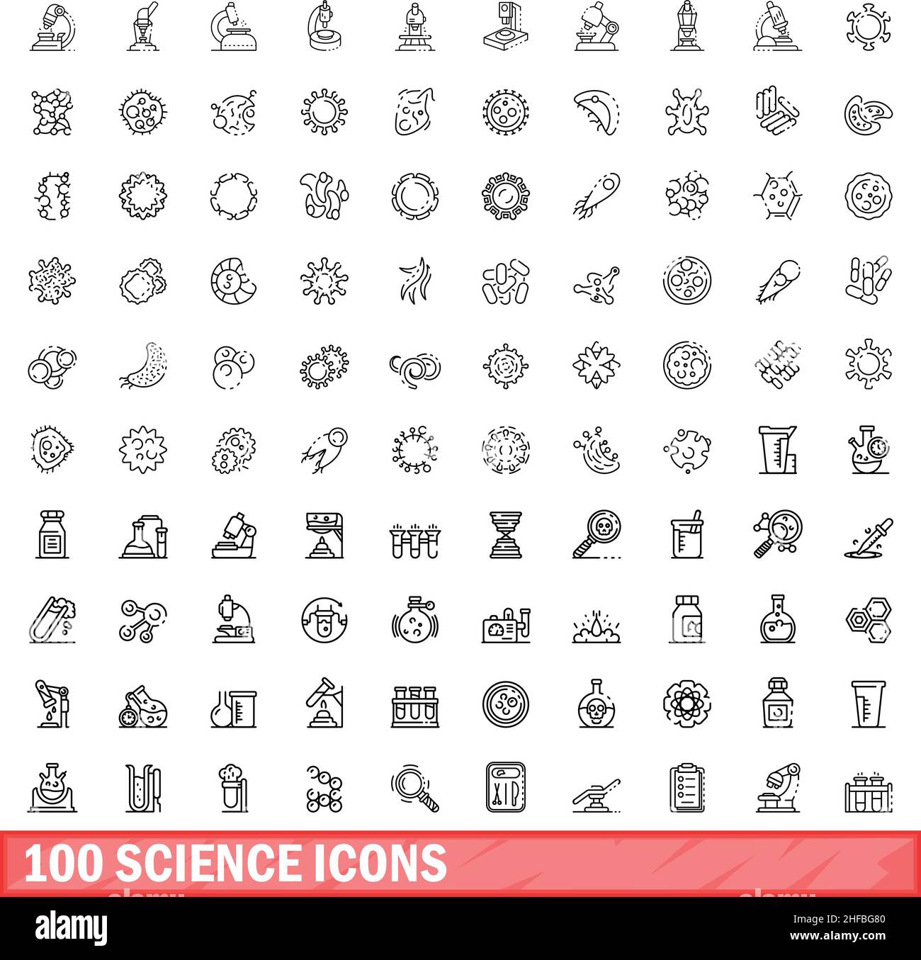 100 science icons set. Outline illustration of 100 science icons vector ...