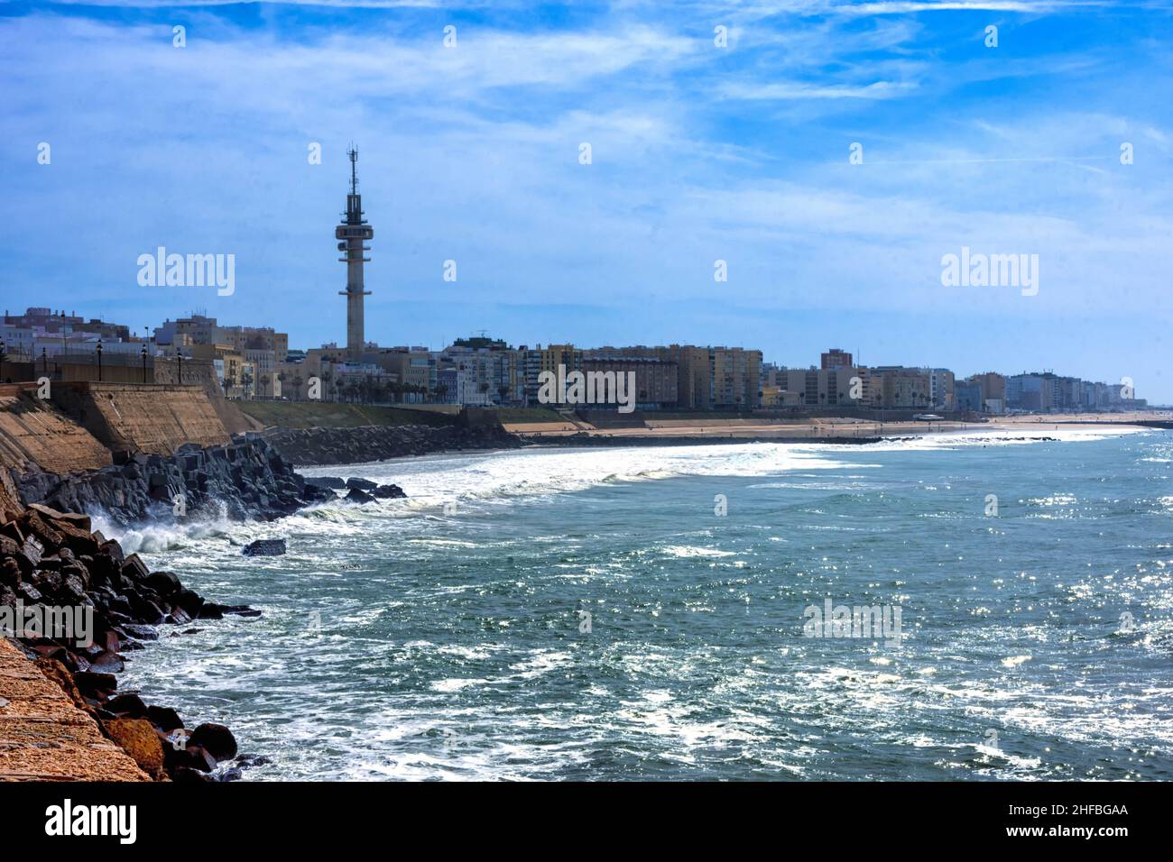 Vista de las playas de Cádiz desde la zona de la Cátedral Stock Photo