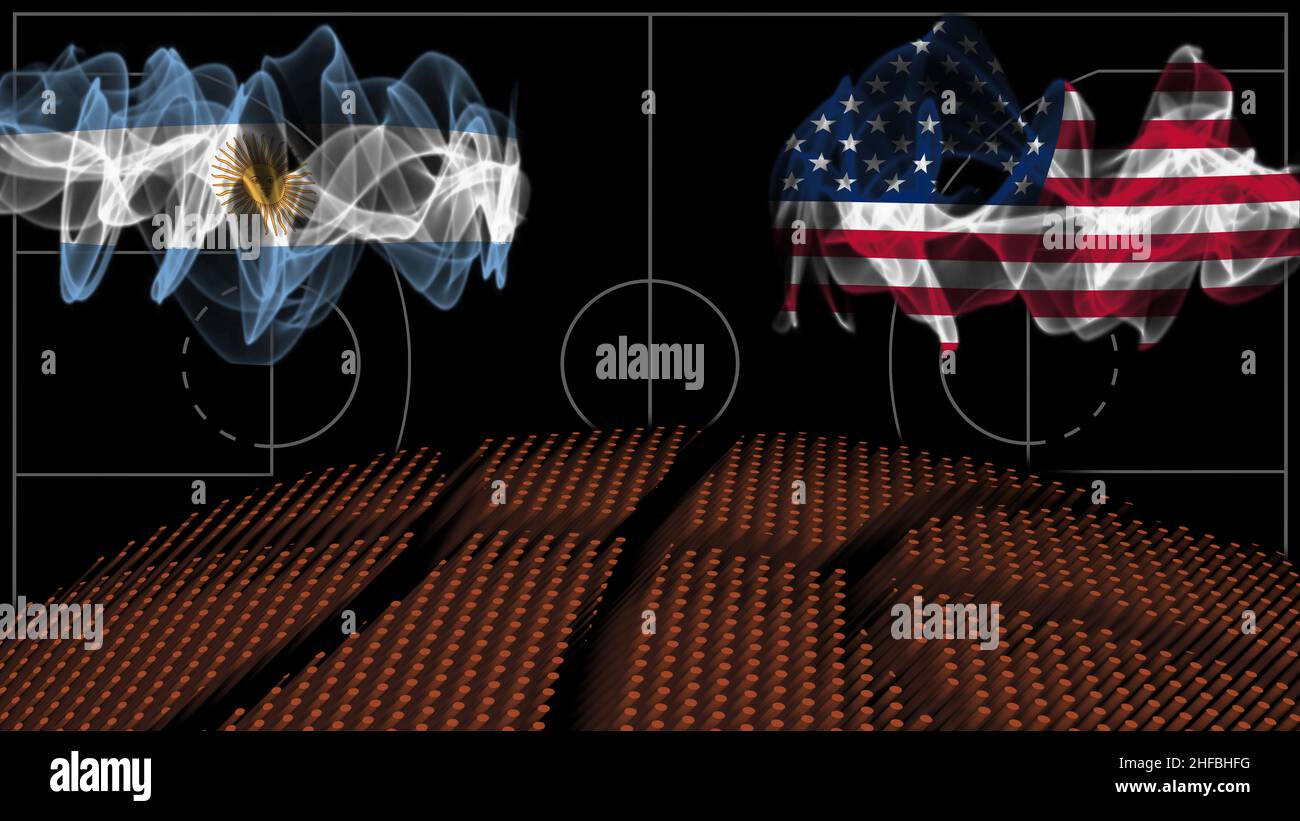 Argentina vs USA Basketball Match, smoke flag, Sport game Stock Photo