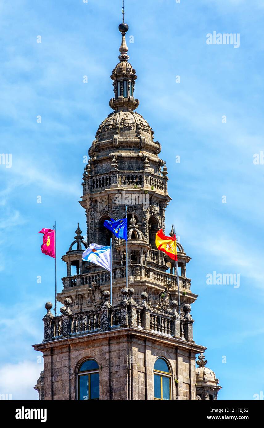 Vista campanario catedral de Santiago de Compostela Stock Photo