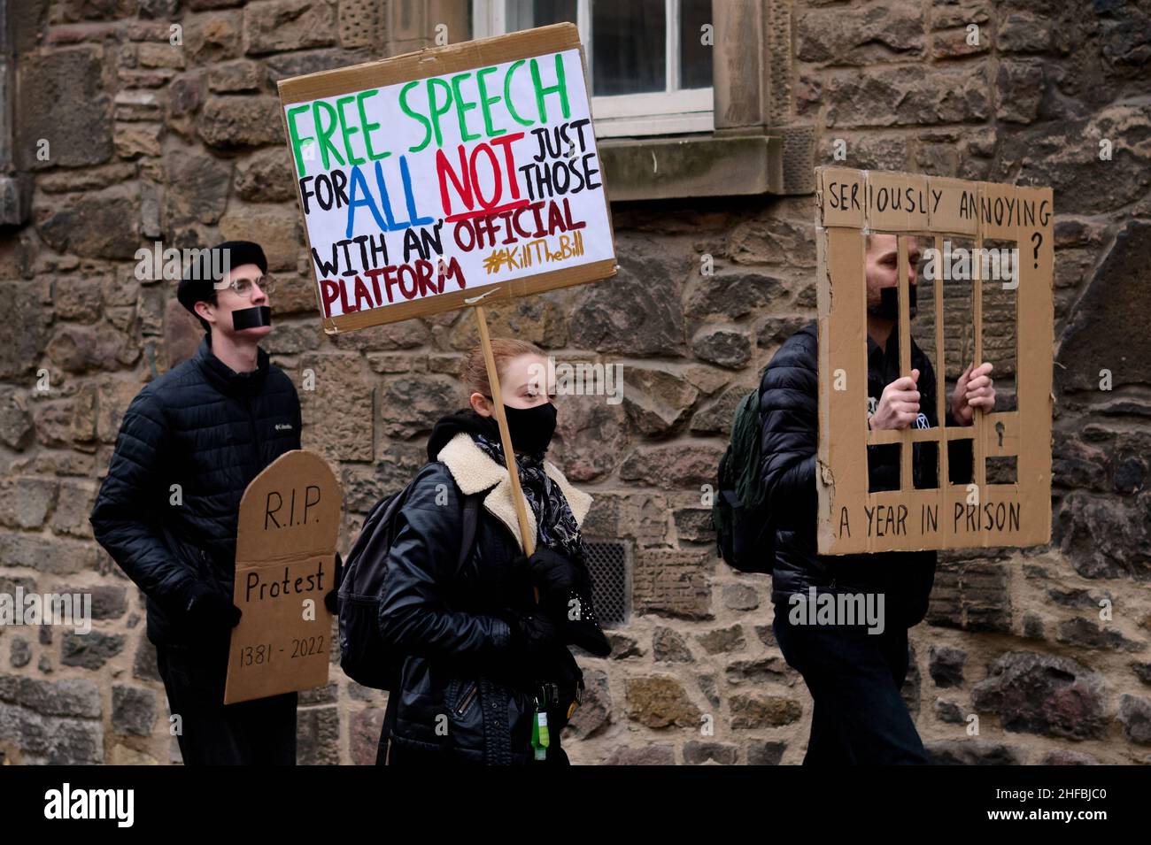 Edinburgh Scotland, UK January 15 2022. Extinction Rebellion protestors walk from Holyrood to the UK Government offices, Queen Elizabeth House, to protest against the UK Government’s Police Crime Sentencing and Court Bill. credit sst/alamy live news Stock Photo