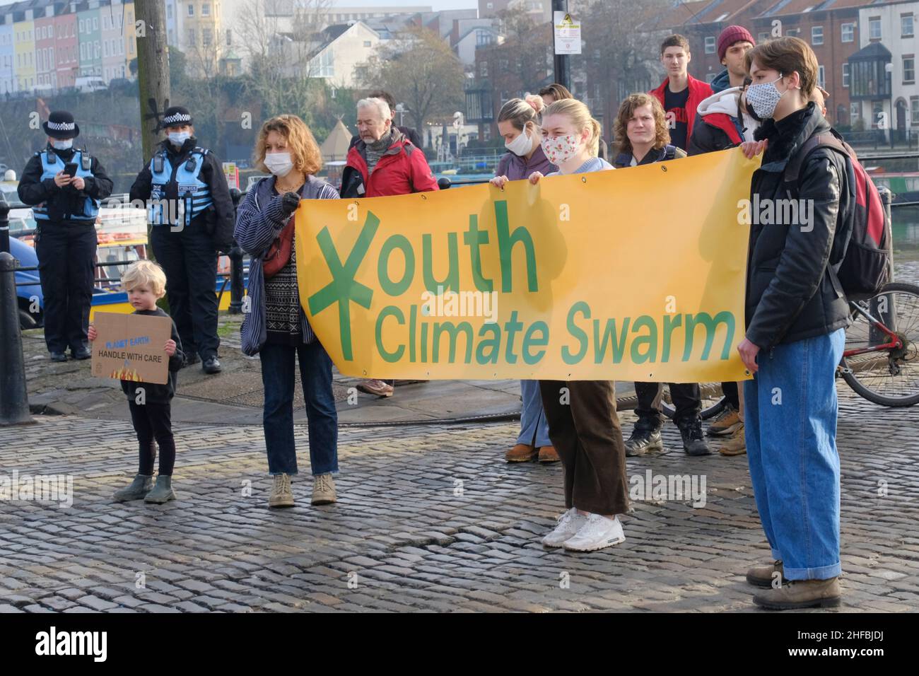 Bristol, UK. 15th Jan, 2020. Bristol Youth Strike for Climate activists gather on Queen Square in Bristol before Swarming city centre locations. They are protesting about the government's lack of action to reduce the causes of climate change. Credit: JMF News/Alamy Live News Stock Photo