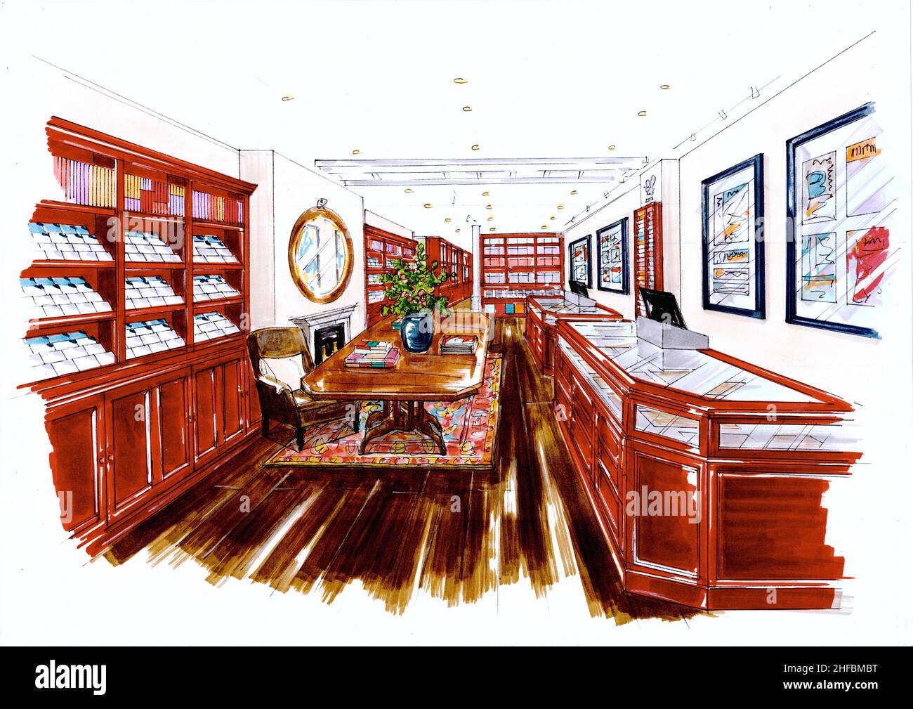 Sketch for the interior of a modern shop Stock Photo - Alamy