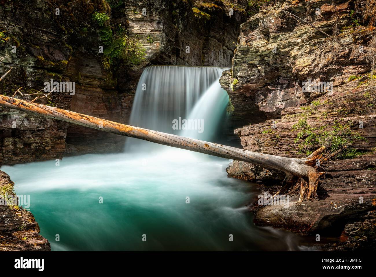 The Saint Mary Falls in the US Glacier National Park, Montana Stock ...
