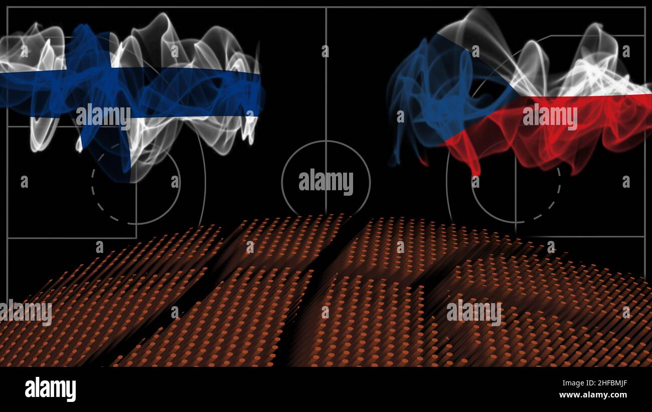 Finland vs Czech Republic Basketball, smoke flag, Sport game Stock