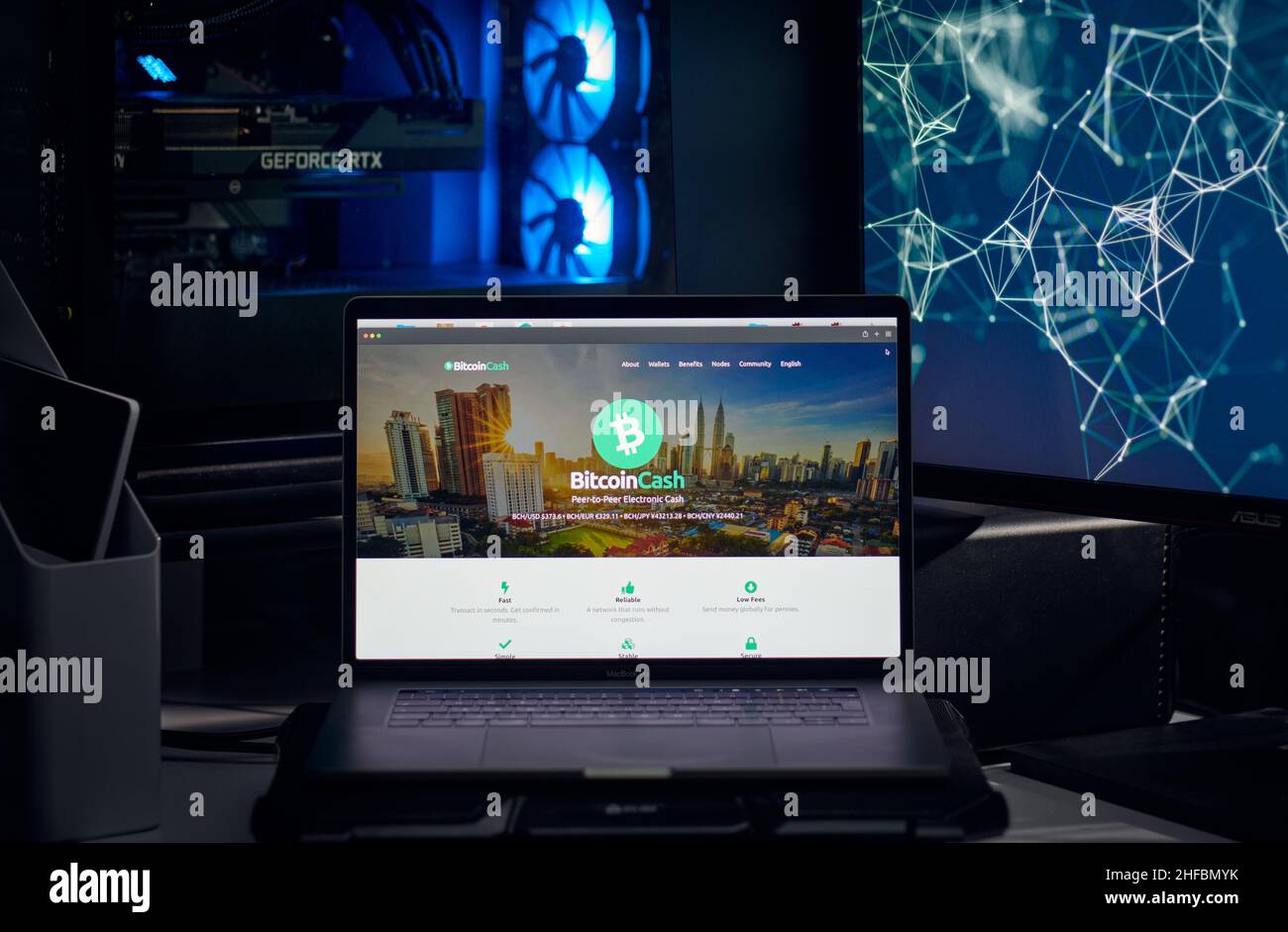 Milan, Italy - January 11, 2022: bitcoin cash - BCH website's hp seen on a laptop screen. bitcoin cash, BCH coin logo visible. Cryptocurrency, defi, n Stock Photo