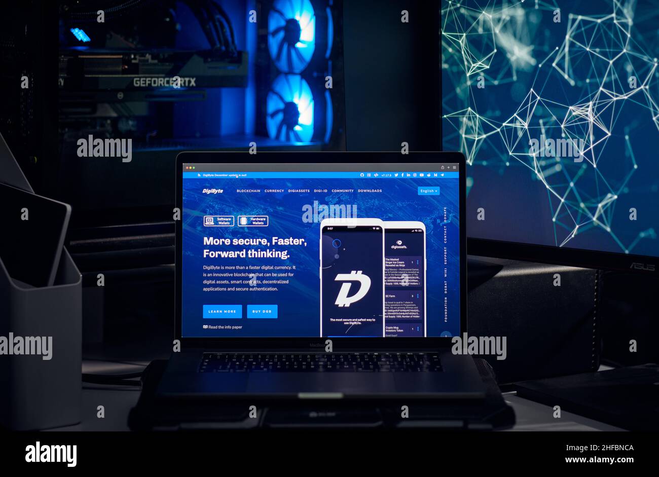 Milan, Italy - January 11, 2022: digibyte - DGB website's hp seen on a laptop screen. digibyte, DGB coin logo visible. Cryptocurrency, defi, nft conce Stock Photo