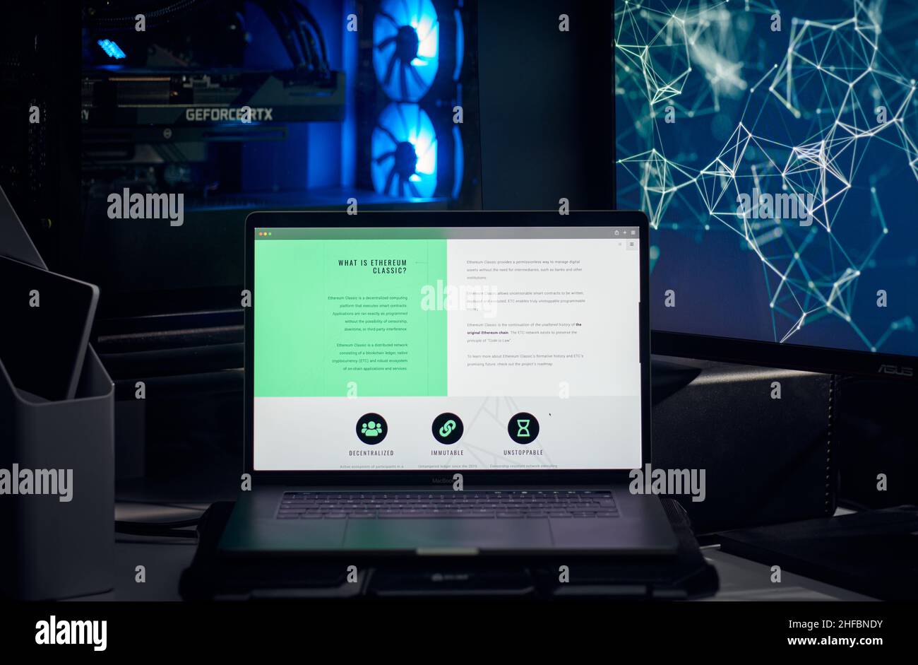 Milan, Italy - January 11, 2022: ethereum classic - ETC website's hp seen on a laptop screen. ethereum classic, ETC coin logo visible. Cryptocurrency, Stock Photo
