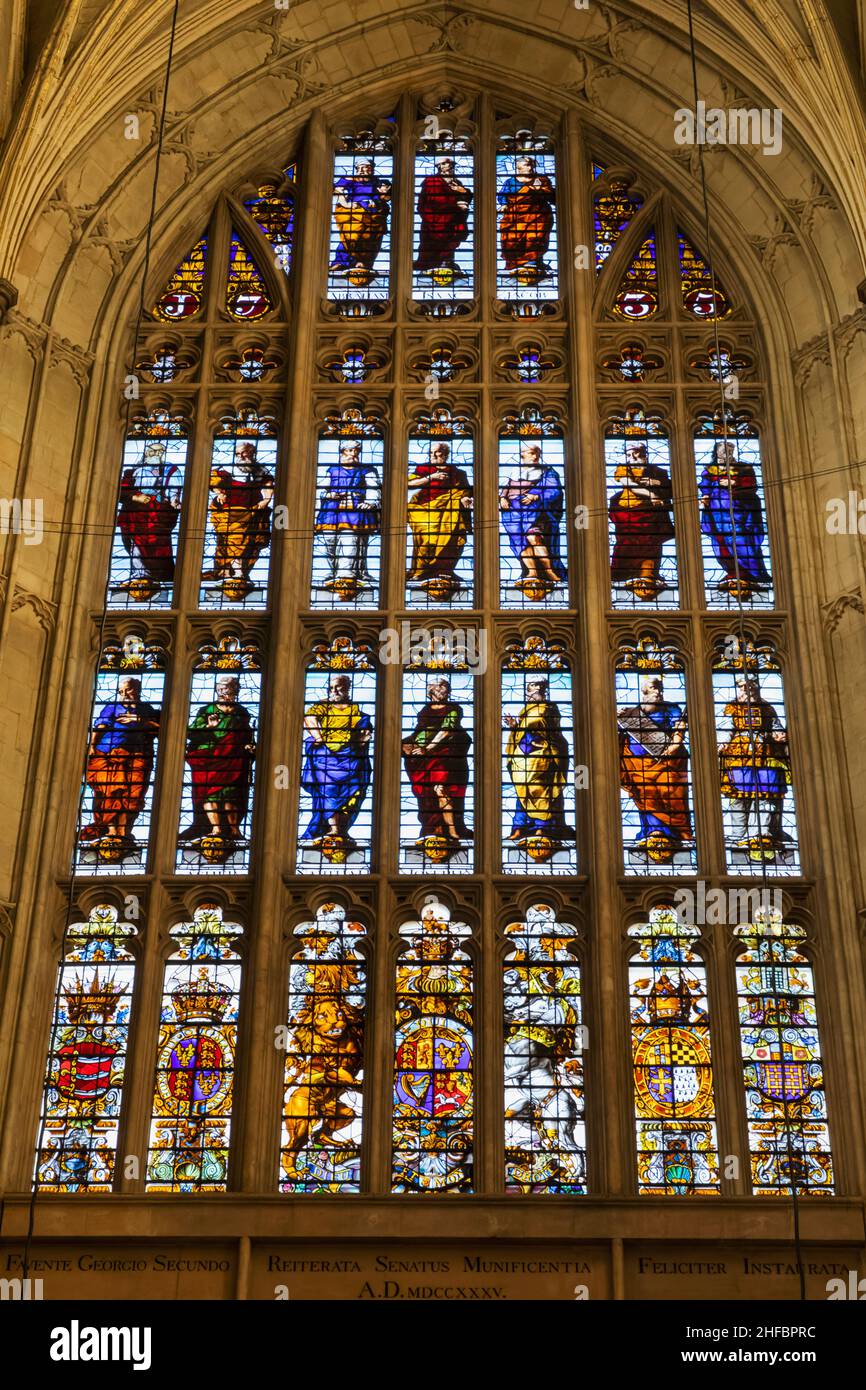 England, London, Westminster Abbey, The Great West Stained Glass Window depicting Christian