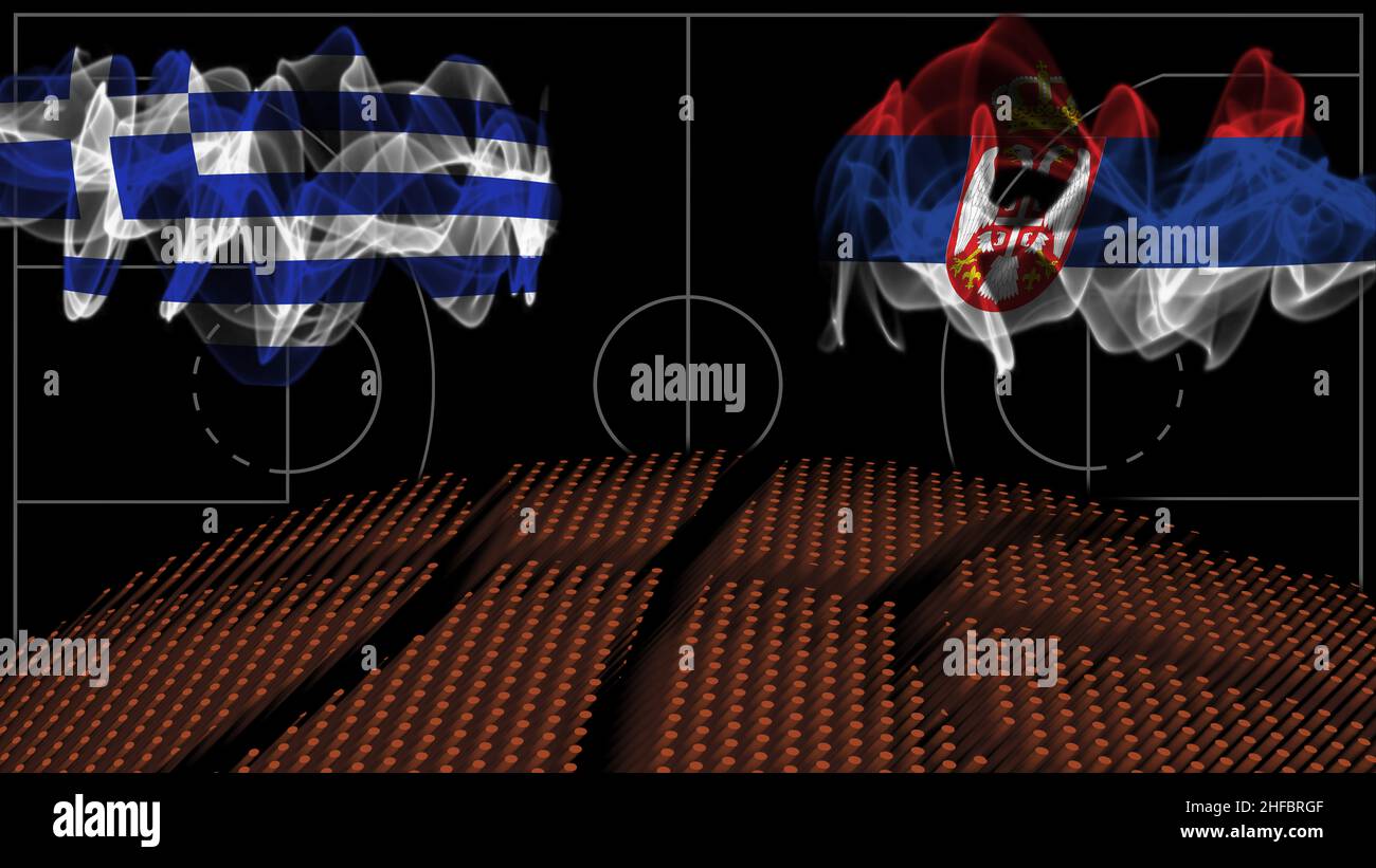 Greece vs Serbia Basketball, smoke flag, Sport game Stock Photo Alamy