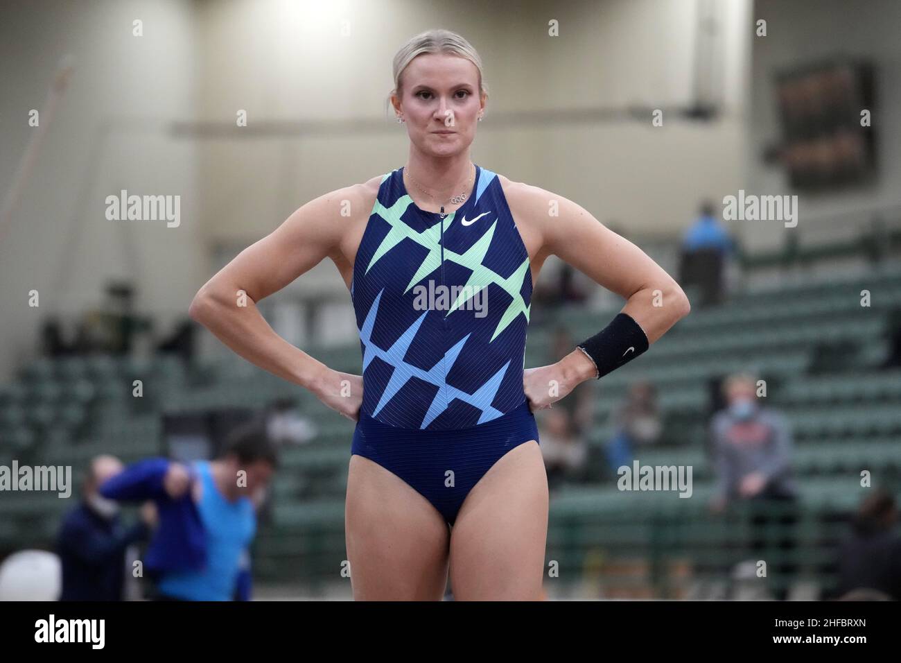 Katie Nageotte reacts during the elite women's competition during the