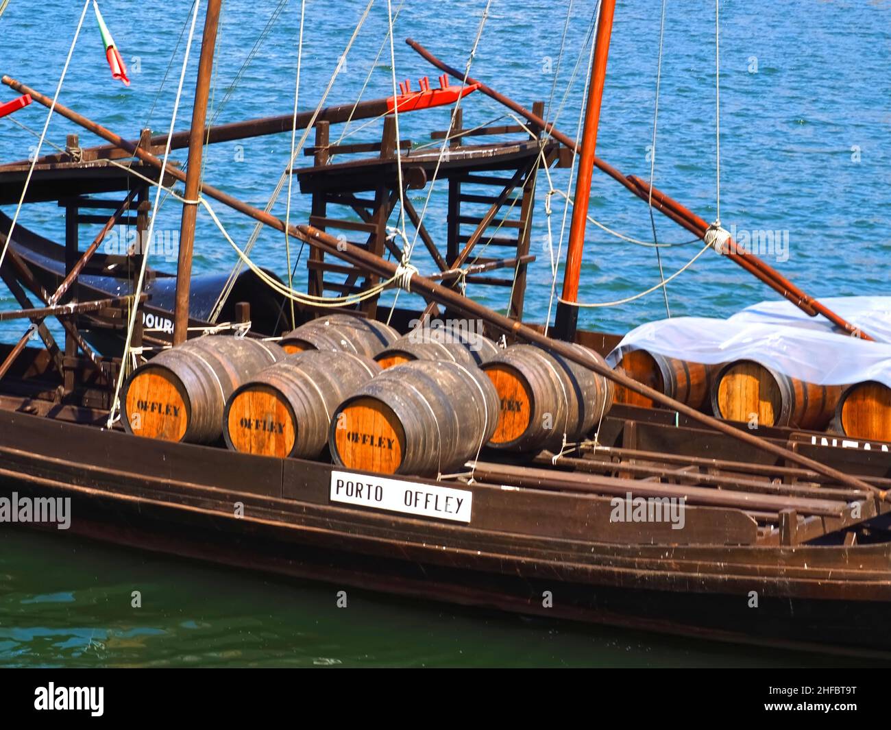 Offley port wine barrels on a boat in Porto in Portugal Stock Photo Alamy